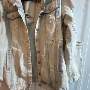 Distressed Beige Denim Jacket